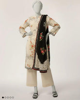 J. Offwhite embroidered 3pc lawn