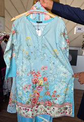 3pc sky lawn J. Embroidered suit