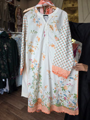 J. 3pc Lawn beige Printed Stitched