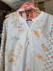 J. 3pc Lawn beige Printed Stitched