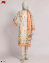 J. 3pc Lawn beige Printed Stitched