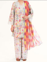 Almirah grey 3pc lawn embroidered