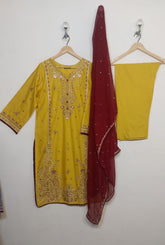 Batik inspired 3pc cotton embroidered Asma D.