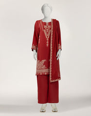 J. Red Embroidered 3pc Dobby