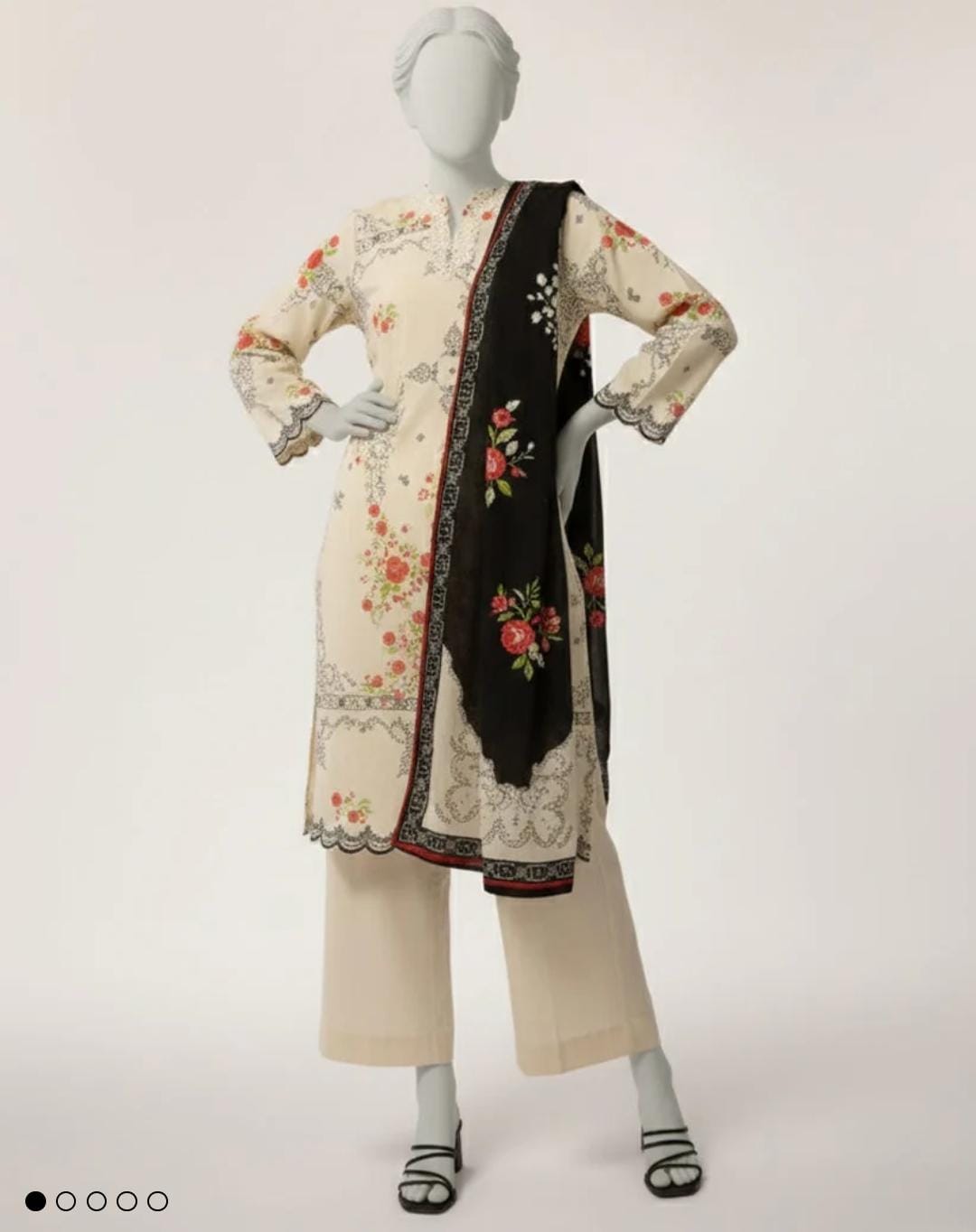 J. Offwhite embroidered 3pc lawn