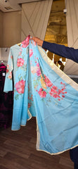 3pc sky lawn J. Embroidered  suit