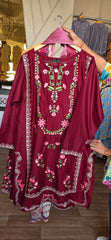 J. Maroon lawn 3pc embroidered