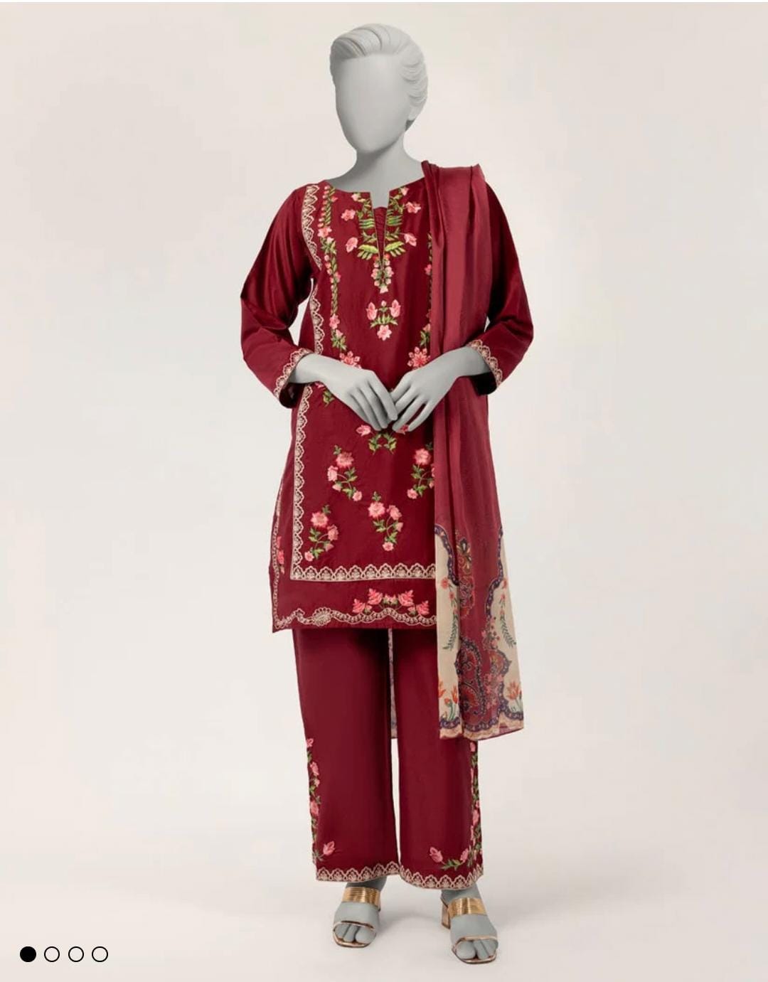 J. Maroon lawn 3pc embroidered