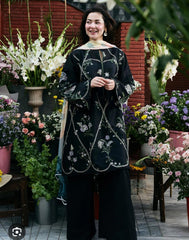 Asma D. Embroidered 3pc with chiffon duppata