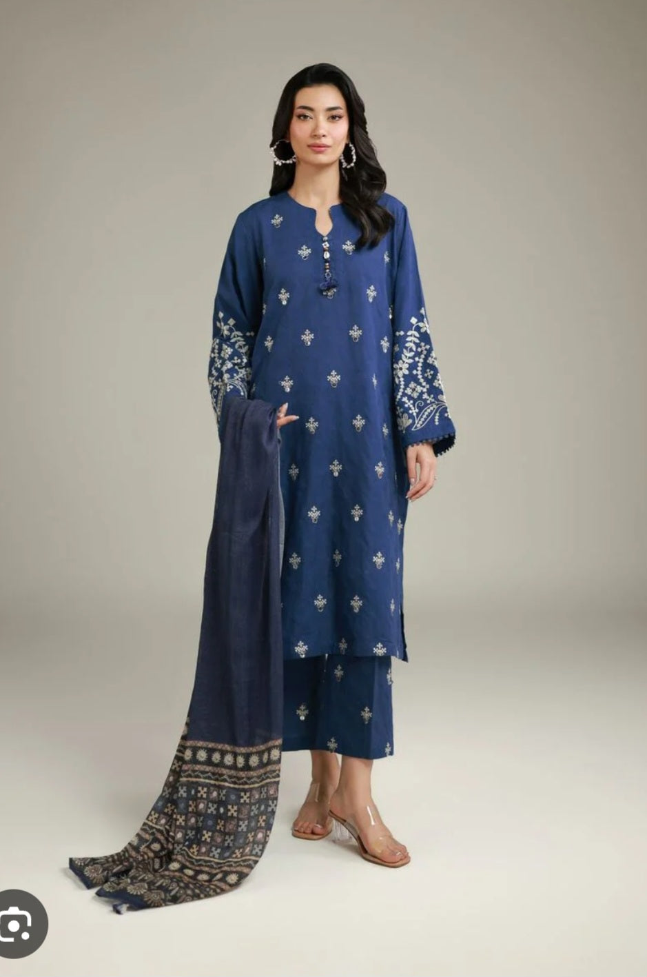 Khaadi 3pc lawn embroidered