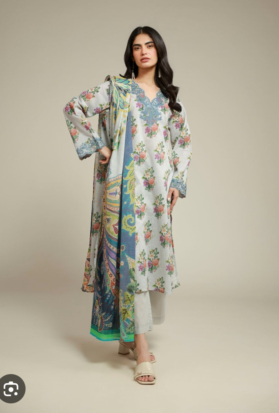 Khaadi 3pc lawn embroidered