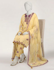 J. yellow lawn embroidered stitched 3pc