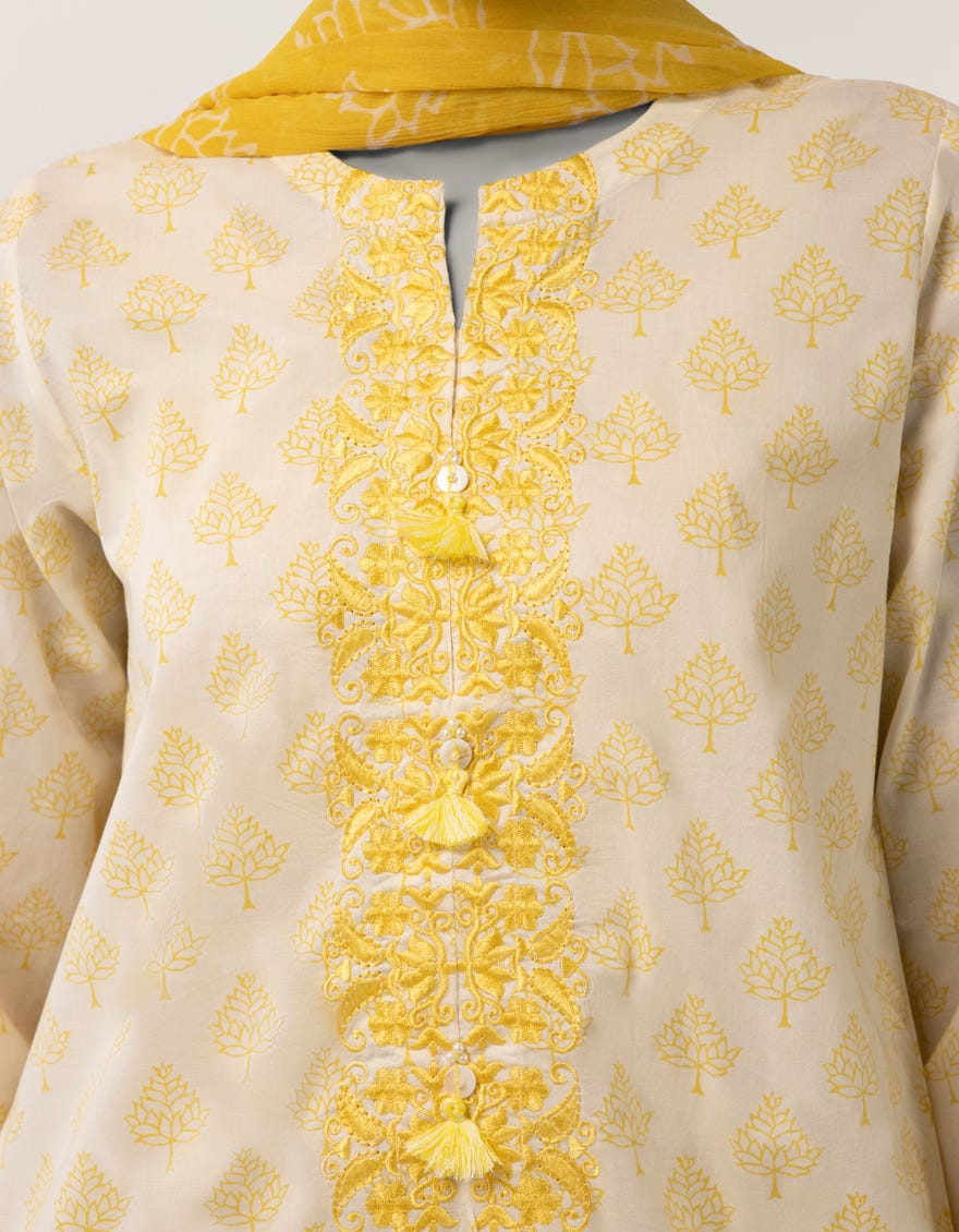 J. Yellow Embroidered 3pc stitched