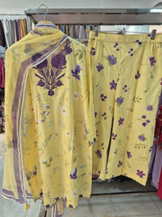 J. yellow lawn embroidered stitched 3pc