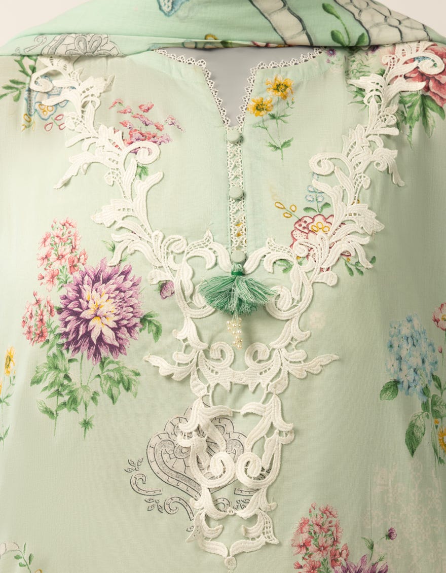 J. Green lawn embroidered stitched 3pc