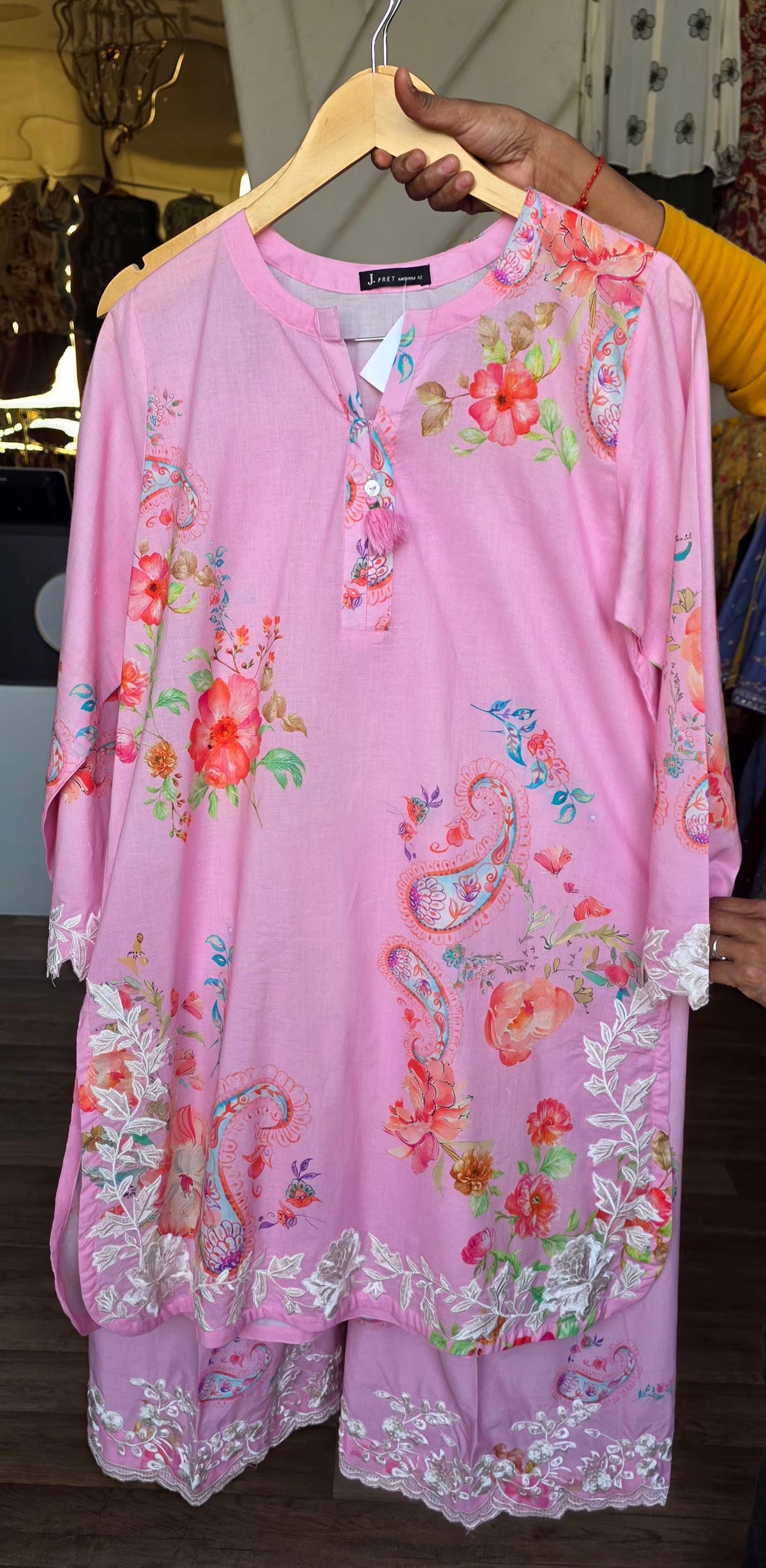 J. Pink lawn embroidered co-ord set